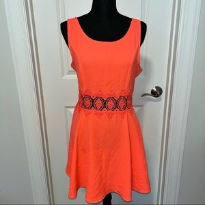 H&M Divided Coral A-Line, open lace midriff MIDI Dress